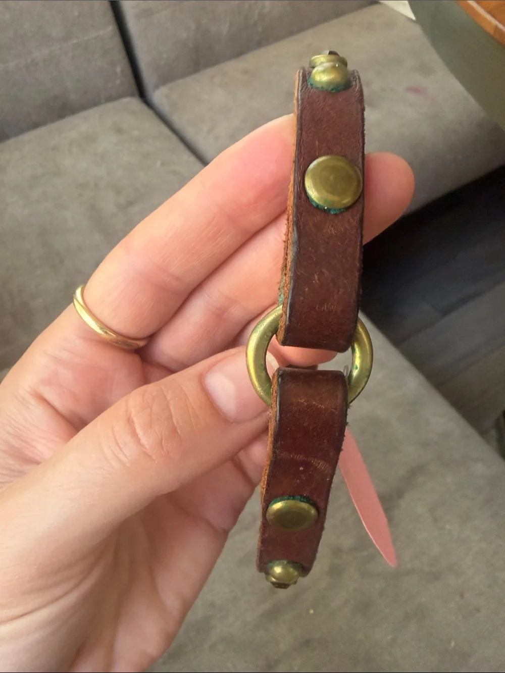 Brown Leather Studded topaz puppy dog collar brass